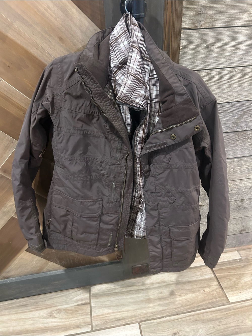 Women’s  Brown  Quilted Winter  north face Jacket with Plaid Lining